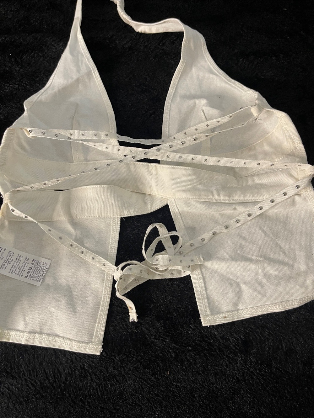 Women’s White Halter Eyelet Detail Crop Top - Picture 12 of 12